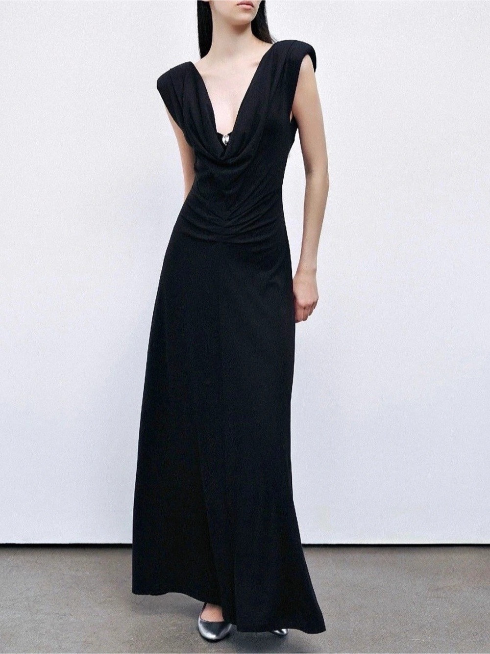 Nocturne Halter-Neck Draped Maxi Dress Black